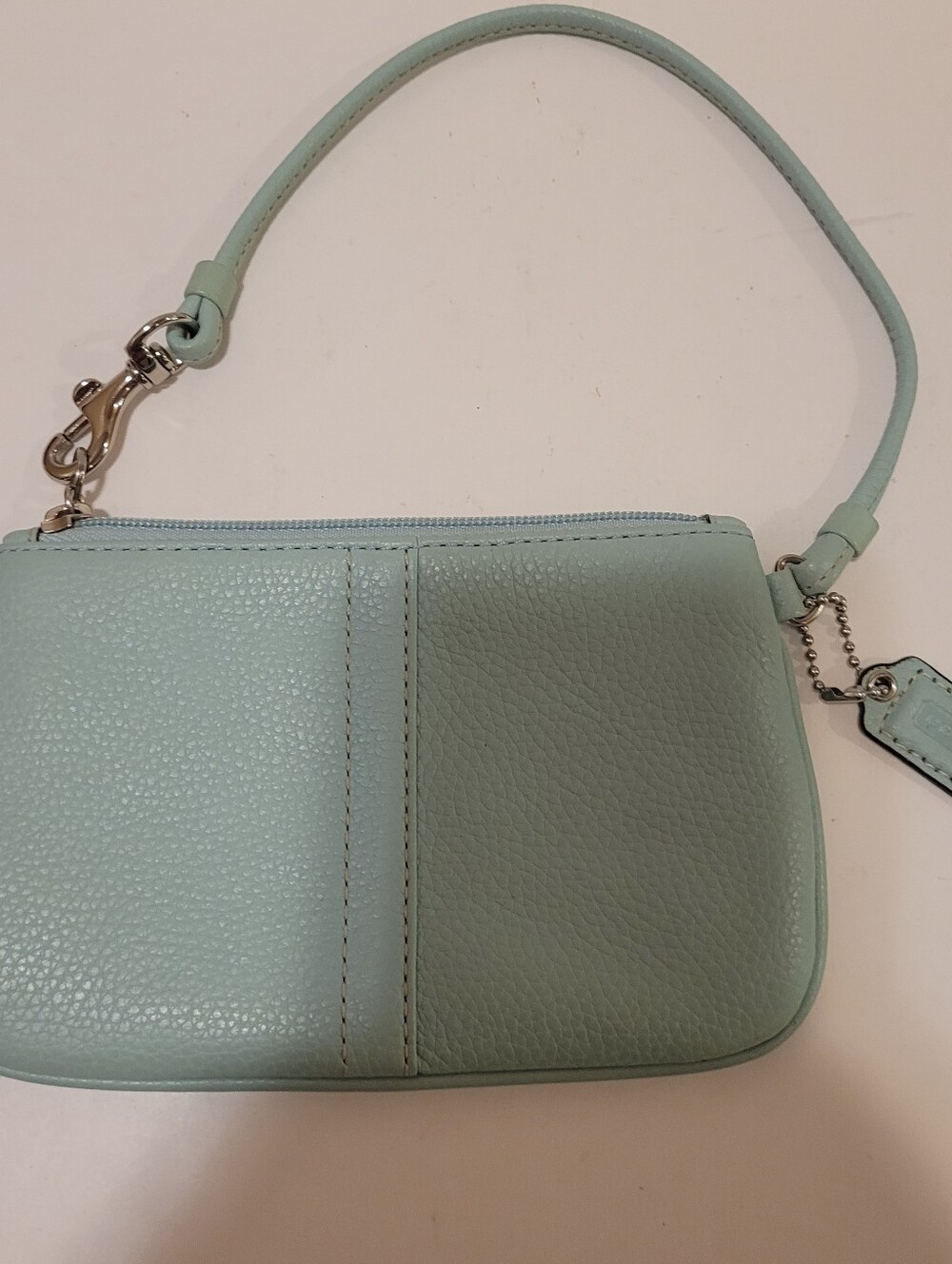 Coach Seafoam Blue/Green Leather Clutch Wristlet NWOT 6½"